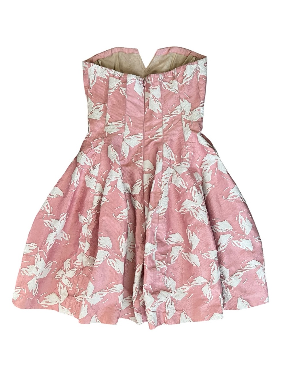 Halston Heritage Women’s Vie En Rose Strapless Pink White Floral Jacquard Dress - Picture 6 of 14
